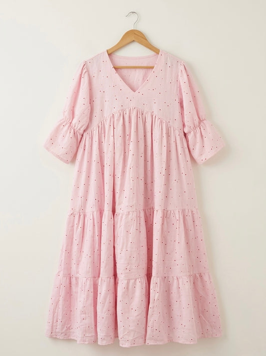 DS118 Heart print baby pink double gauze muslin Alia cut layered dress