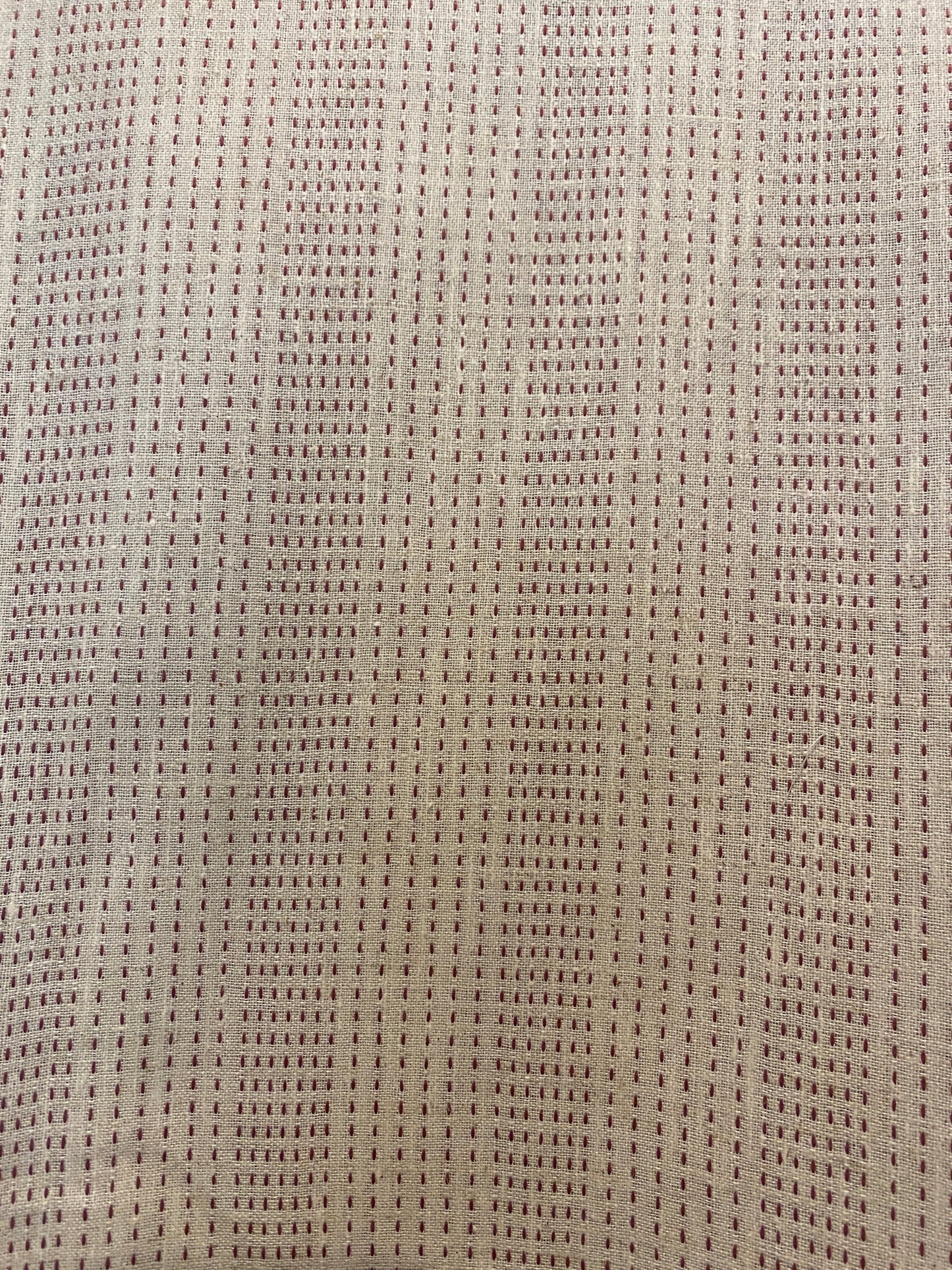 FBR065 Red thread work on cream cotton fabric
