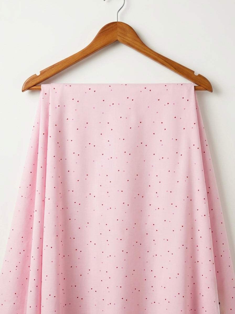 FBR94 heart print pink double gauze muslin fabric
