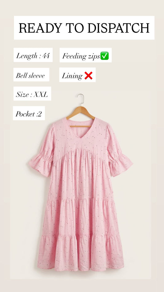 RD1 Heart print on baby pink Alia cut layer dress