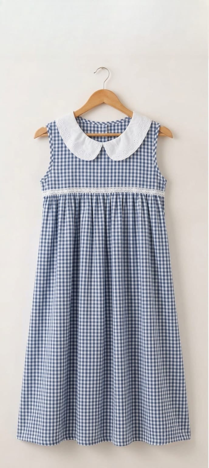 DS208 PETERPAN collar on blue check dress