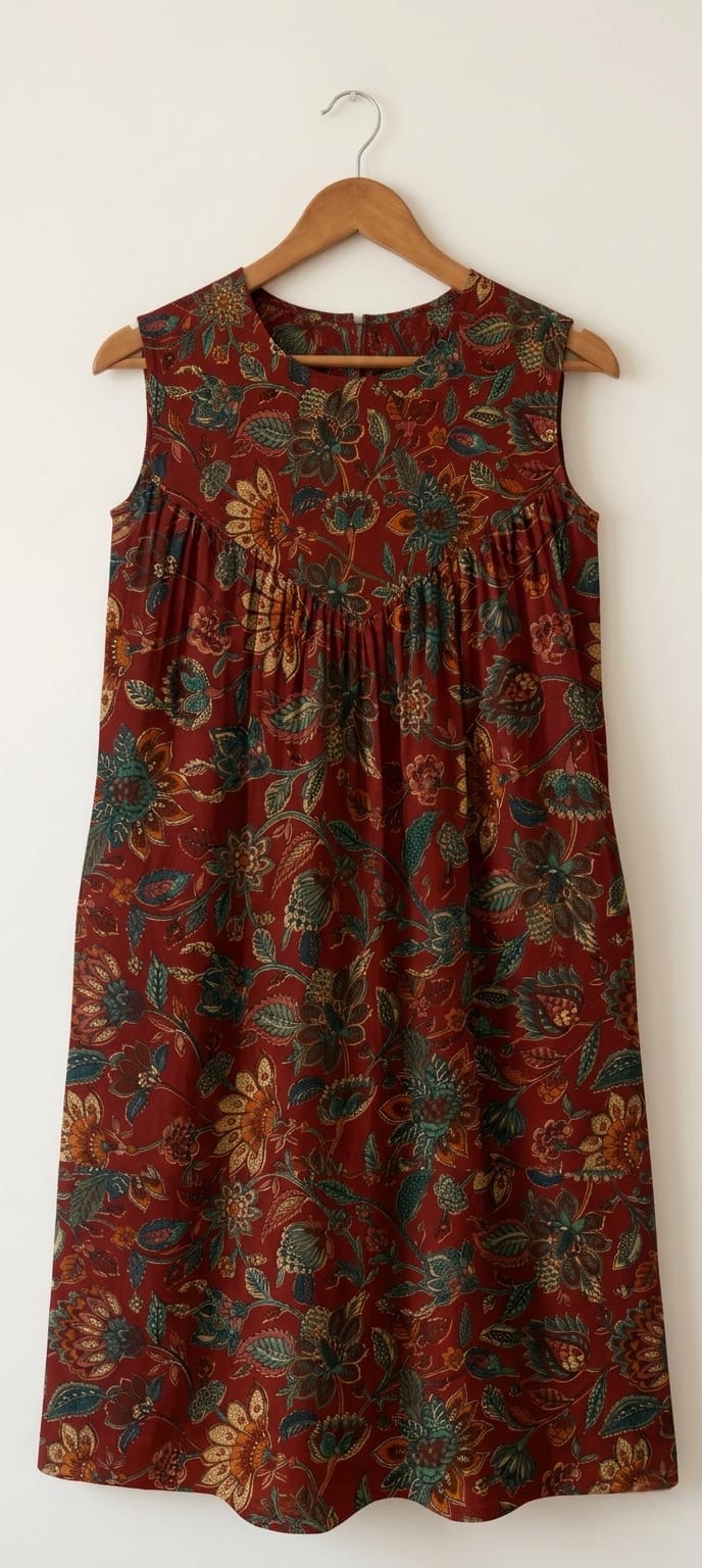 DS163 Red Floral print on inverted alia cut dress