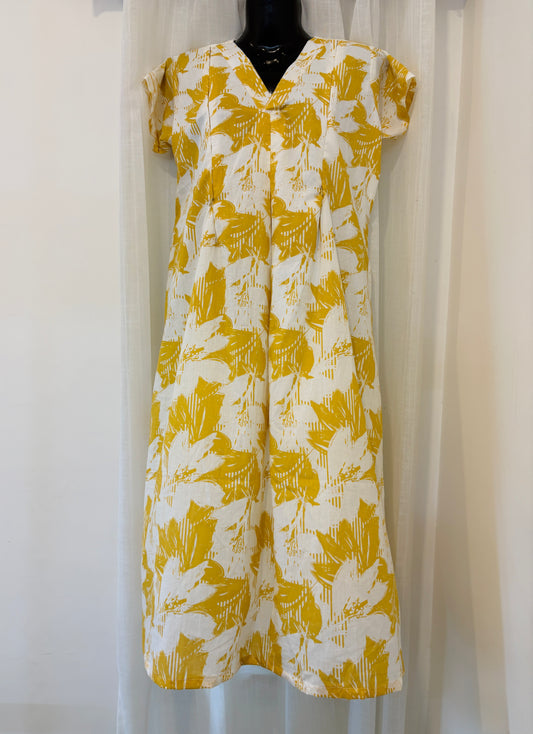 DS62 Vneck yellow floral print dress