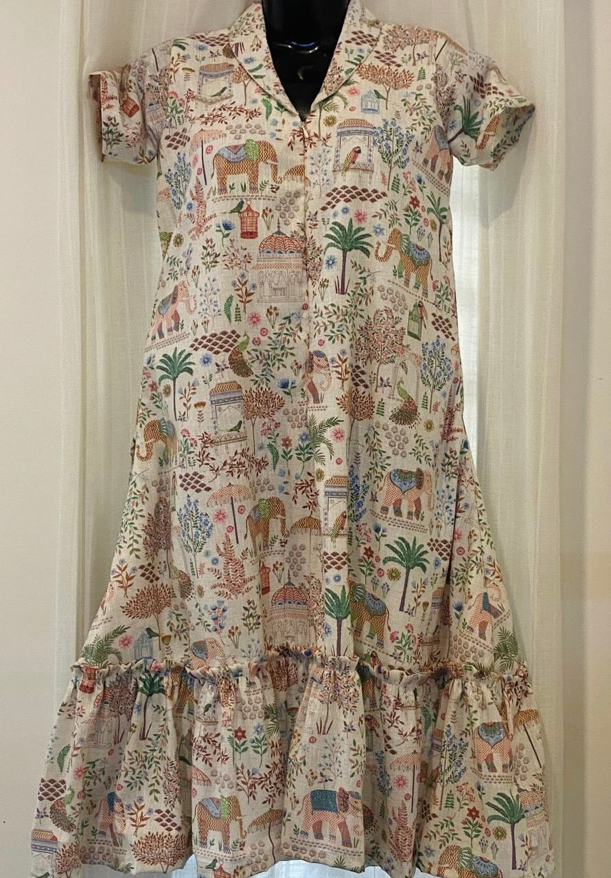 DS81 Multi print design shawl collar cotton dress