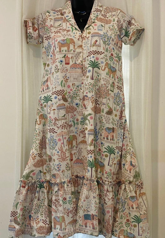 DS81 Multi print design shawl collar cotton dress