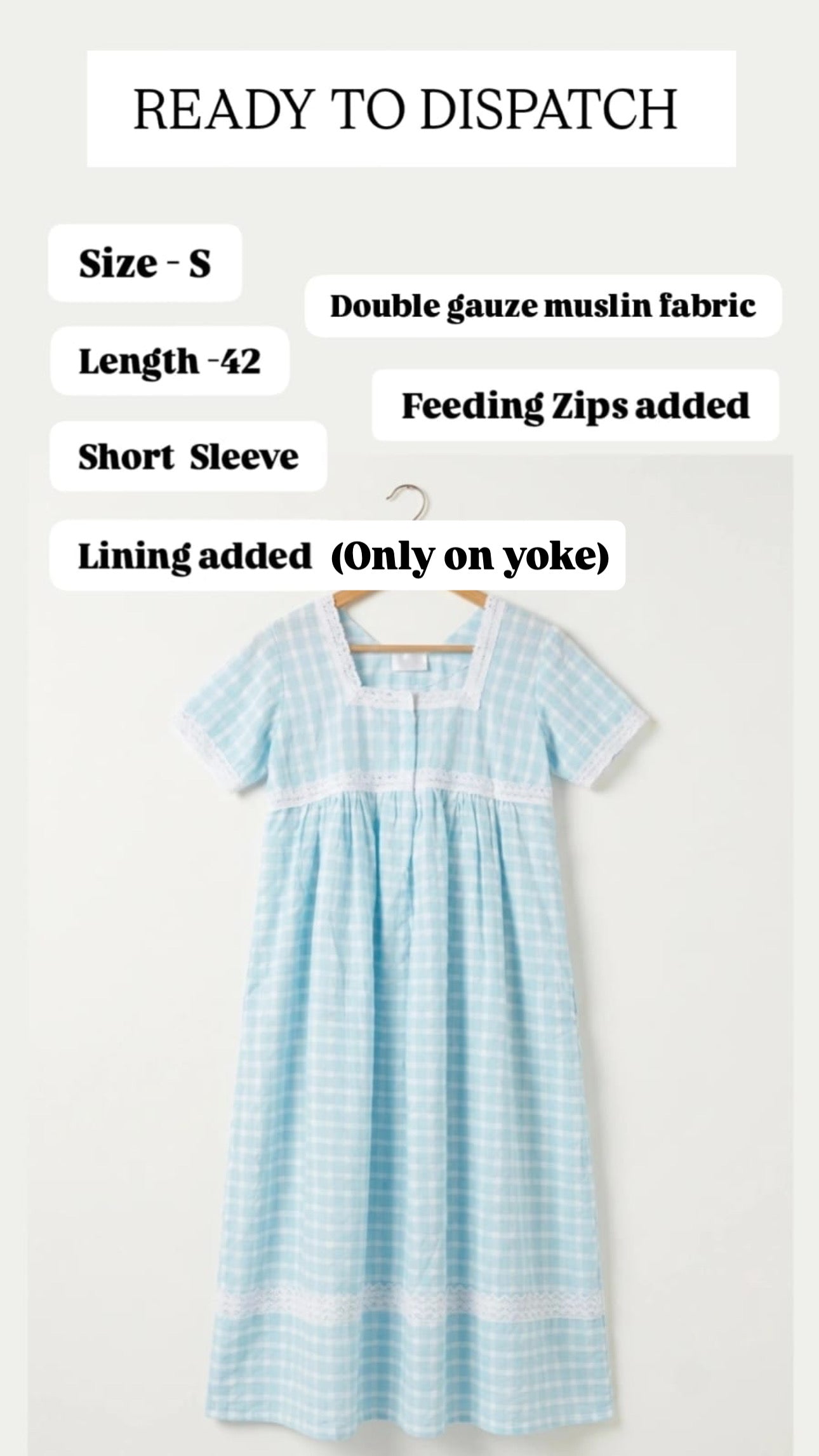 DS189 blue check double gauze lace dress