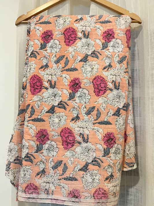 FBR045 Peach Kantha Work- Cotton Fabric