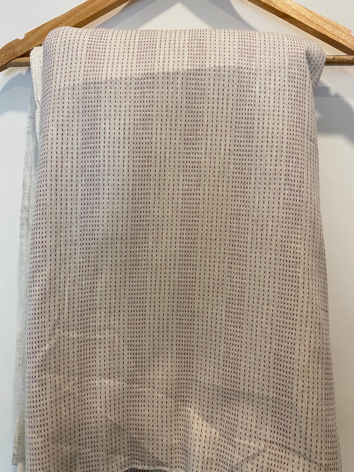 FBR065 Red thread work on cream cotton fabric