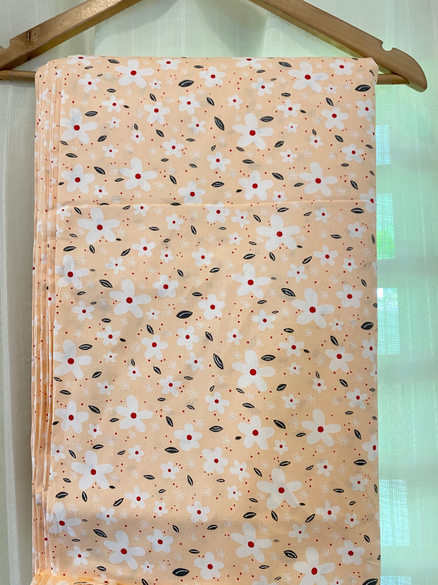 FBR019 Orange&White-FloralPrint-Cotton Fabric