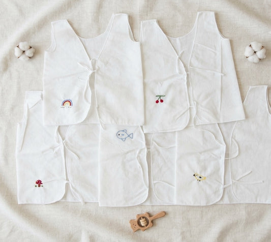 Newborn Kettudup with front open in soft Mul cotton with Hand embroidery (Pack of 5)