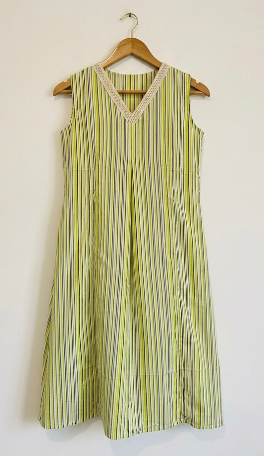 DS106 Yellow black stripe Lace V neck cotton dress