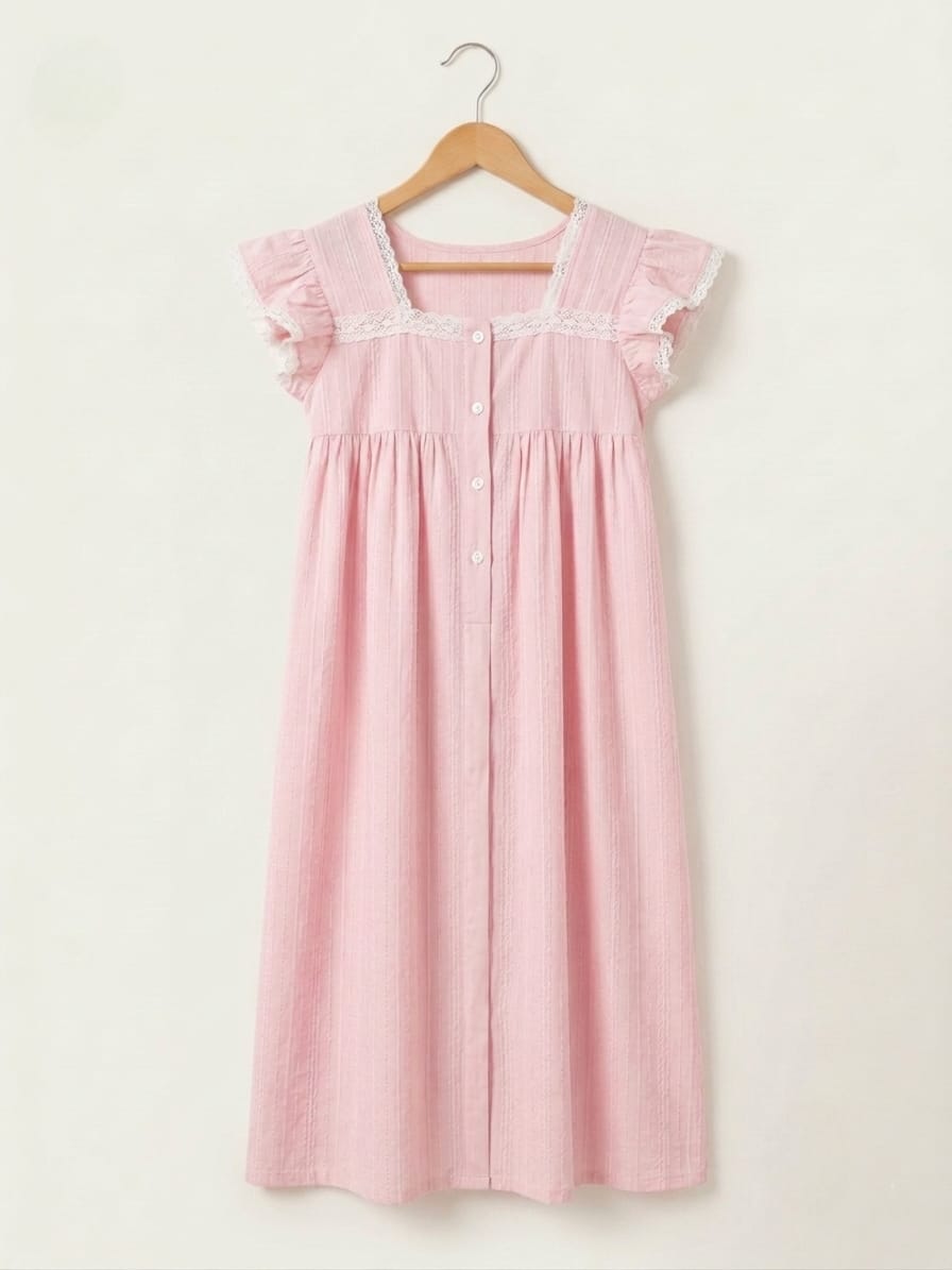 DS185 Pink lace dress with openable buttons