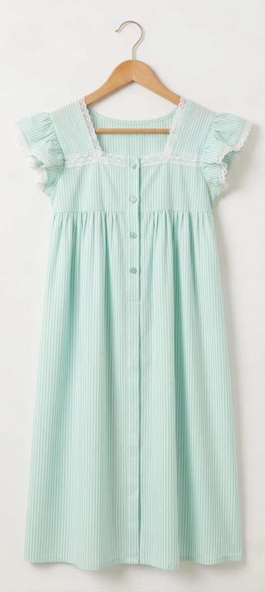 DS186 light green stripe dress with openable buttons