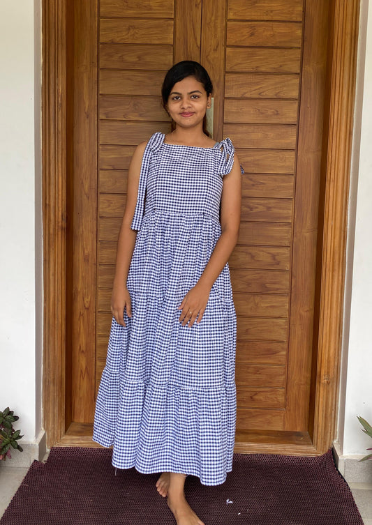 DS39-Layer Tie dress-Navy Blue Premium Seersucker fabric