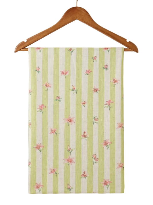 FBR160 Flower design on light pastel green linen fabric