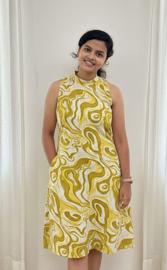 DS45-Yellow Halter neck Dress