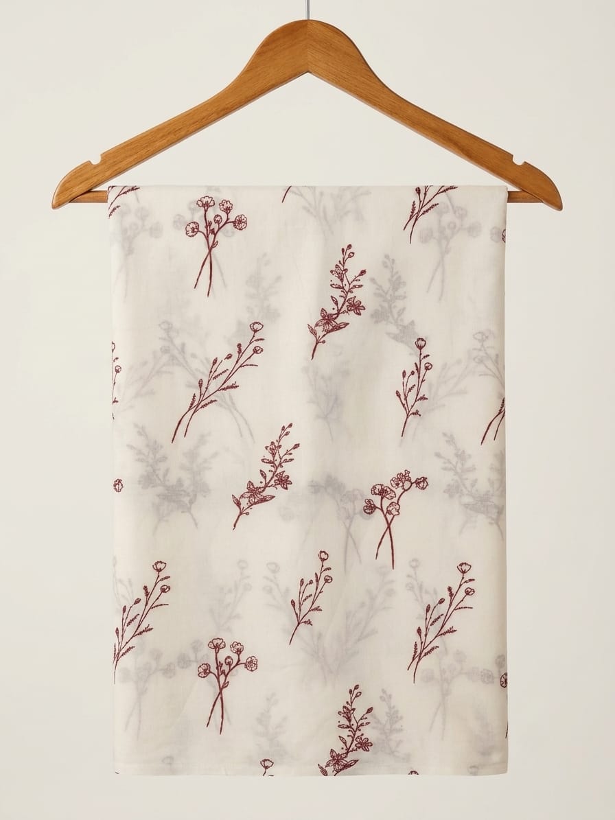 FBR144-White with maroon print cotton fabric- Onam