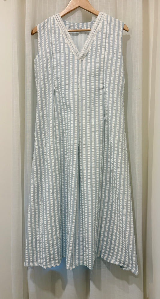 DS18 Grey Striped V Neck Dress