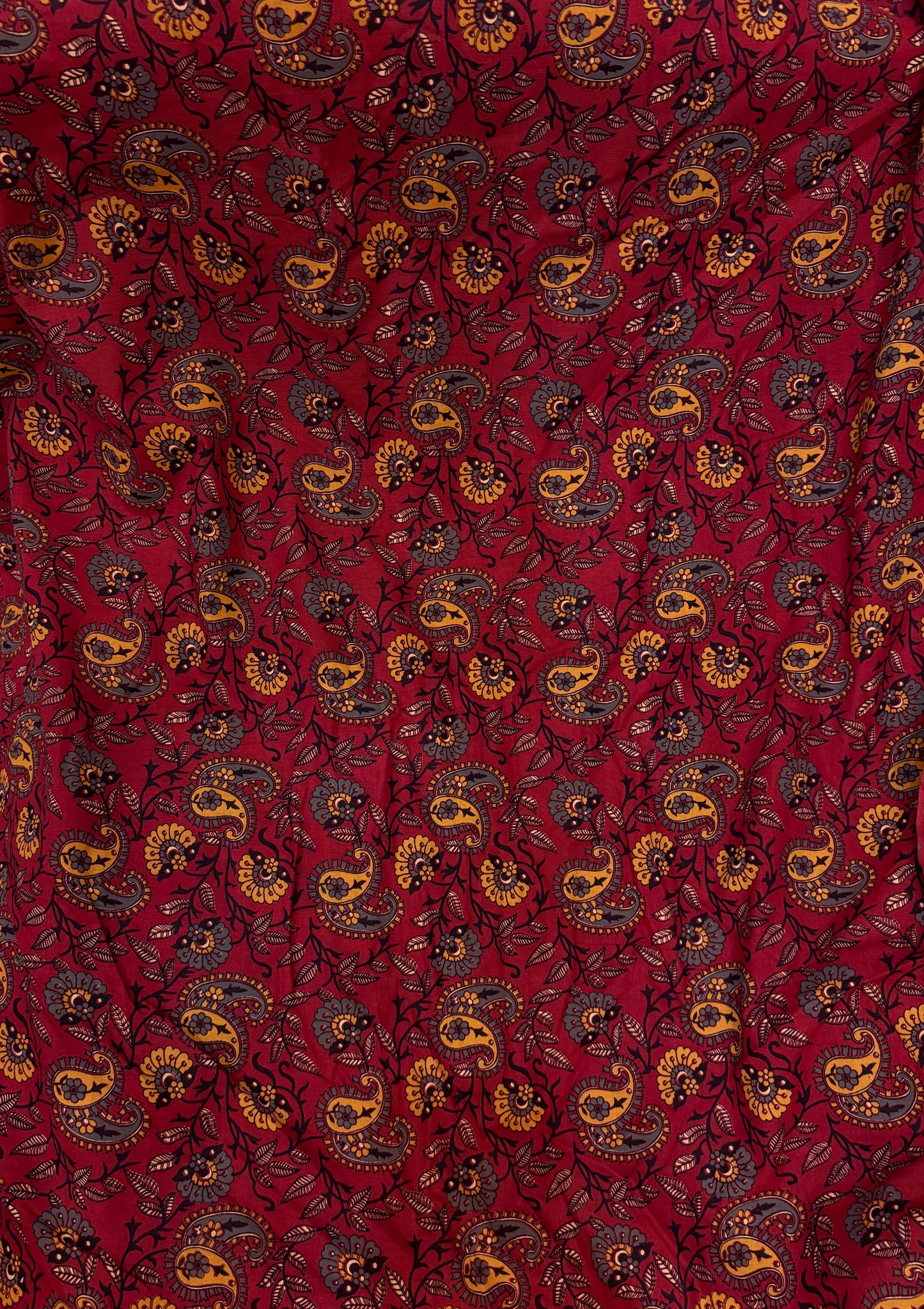 FBR83 Maroonish red leaf print cotton fabric