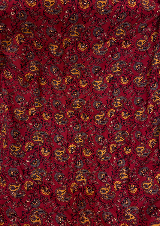 FBR83 Maroonish red leaf print cotton fabric