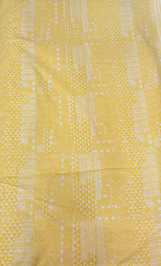 FBR80 Yellow & white print cotton fabric
