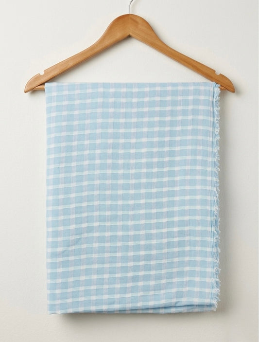 FBR75 Blue checks Double Gauze muslin fabric
