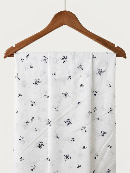 FBR113 Floral print on white cotton fabric