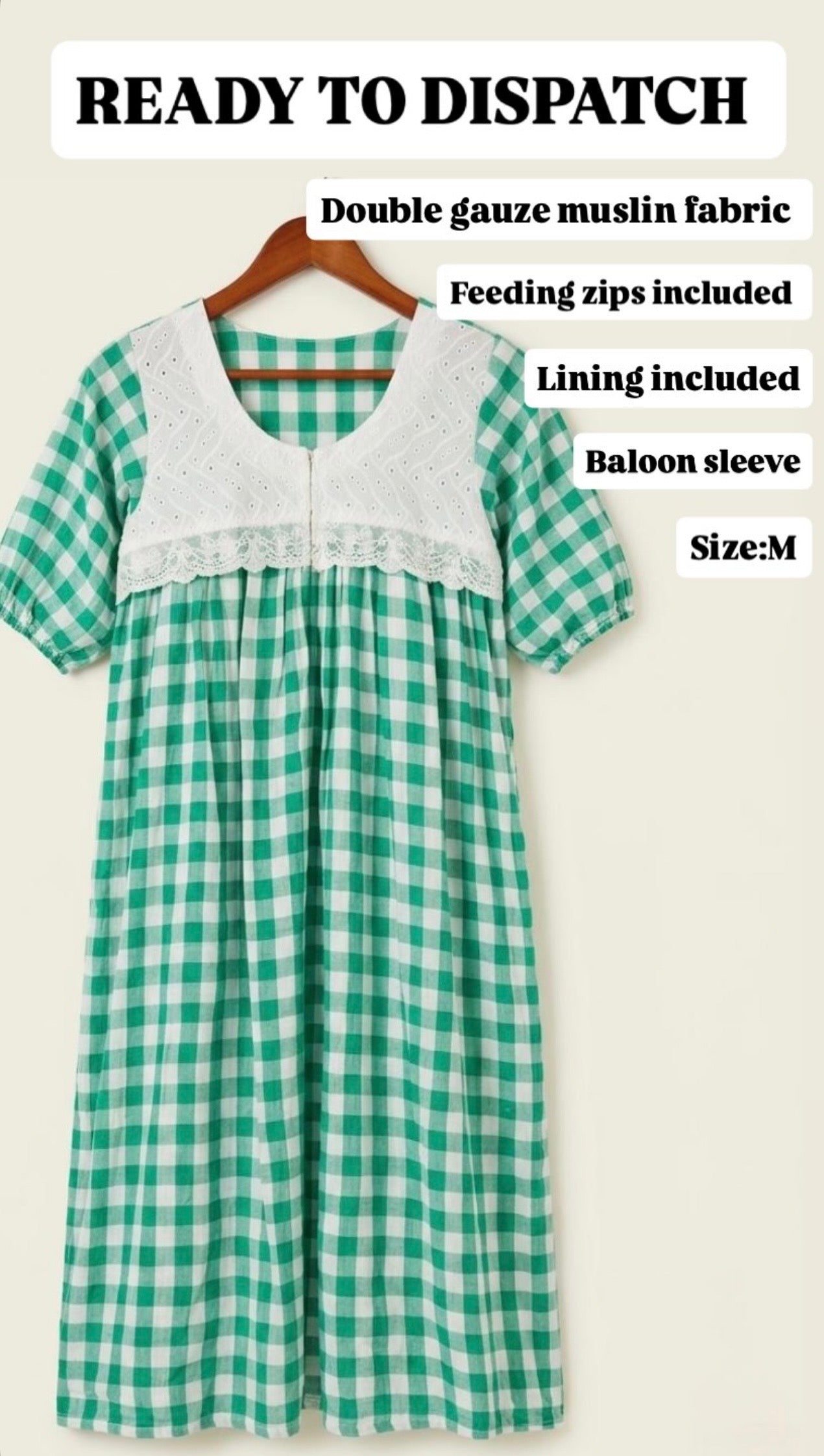 DS156 Green check hakoba yoke dress