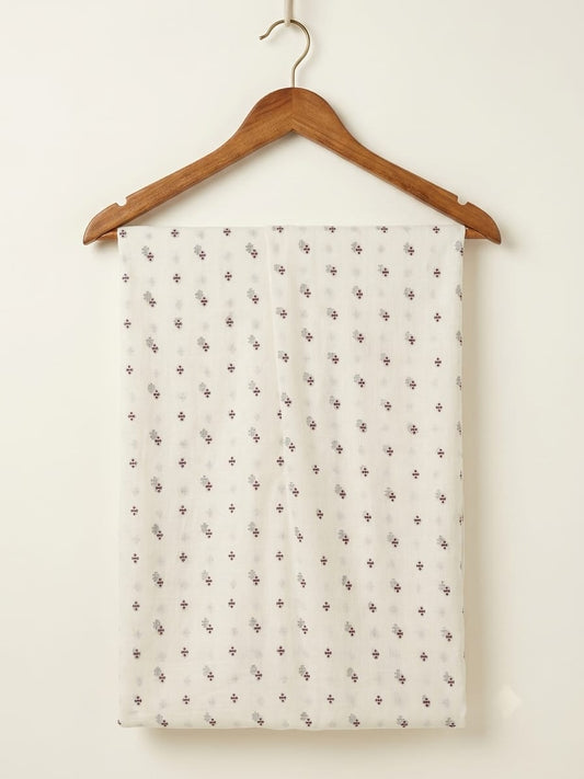 FBR064 Red embroidery on cream cotton fabric