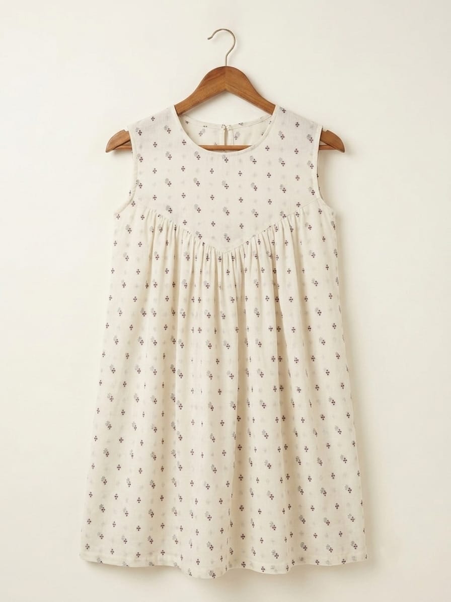 DS191 Inverted alia cut red embroidery on off white dress