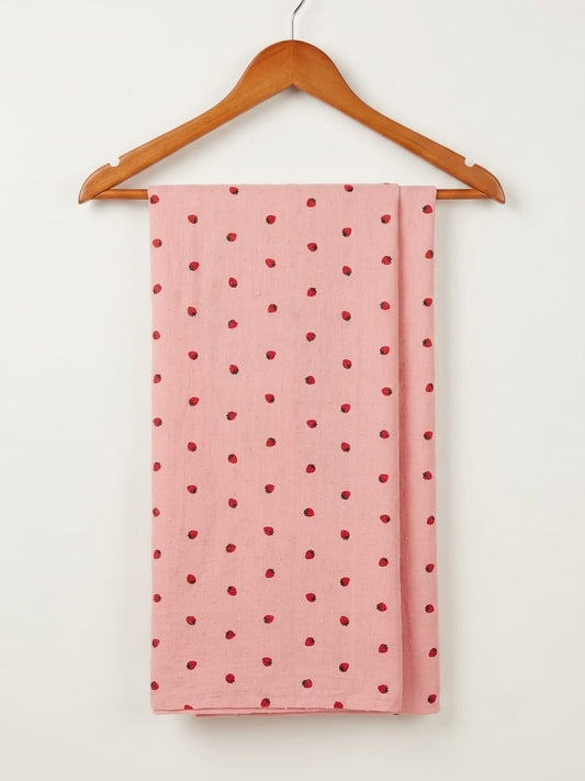 FBR155 Strawberry print on pink double gauze muslin fabric