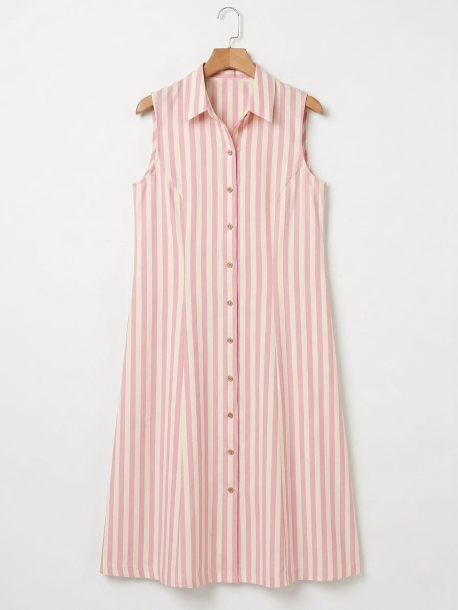 DS179 Pink and white stripe shirt dress
