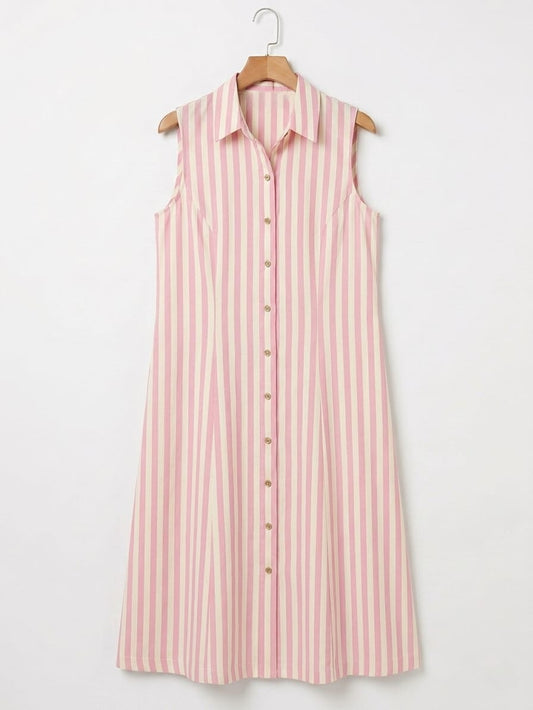 DS179 Pink and white stripe shirt dress