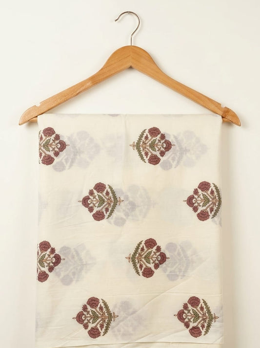FBR118 Red floral print on white cotton fabric
