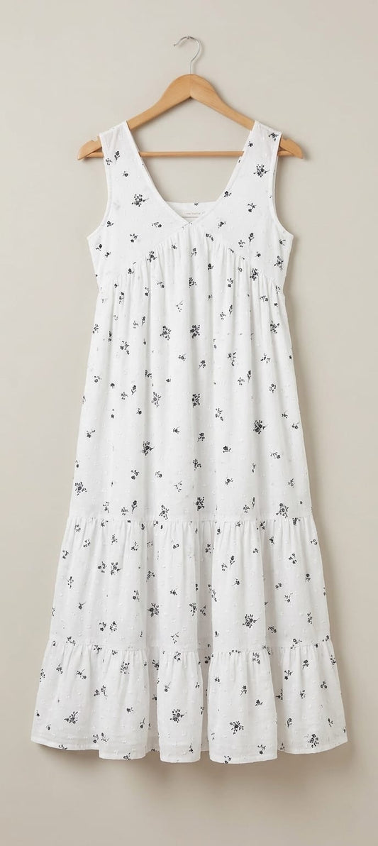 DS176 Alia cut  v-neck dress on small flower design dress