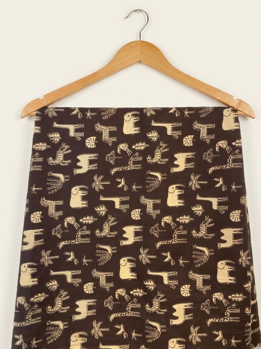 FBR120 Multi animal print on brown cotton fabric