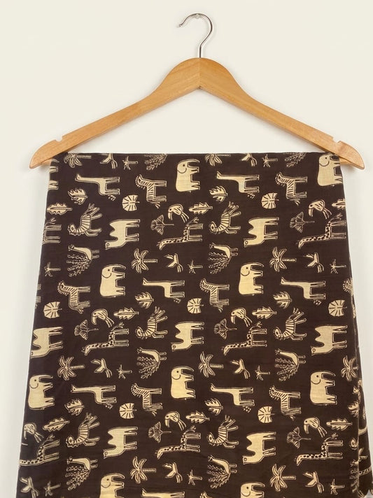 FBR120 Multi animal print on brown cotton fabric